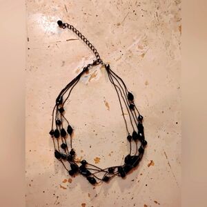 Elegant Black Beaded Necklace Chocker 3 Layers Silverton Chain Fastener Extensio